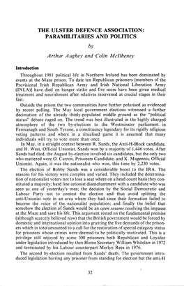 THE ULSTER DEFENCE ASSOCIATION: PARAMILITARIES and POLITICS by Arthur Aughey and Colin Mcllheney