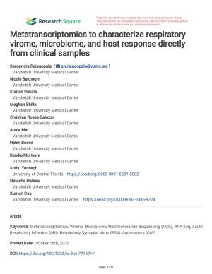 Metatranscriptomics to Characterize Respiratory Virome, Microbiome, and Host Response Directly from Clinical Samples