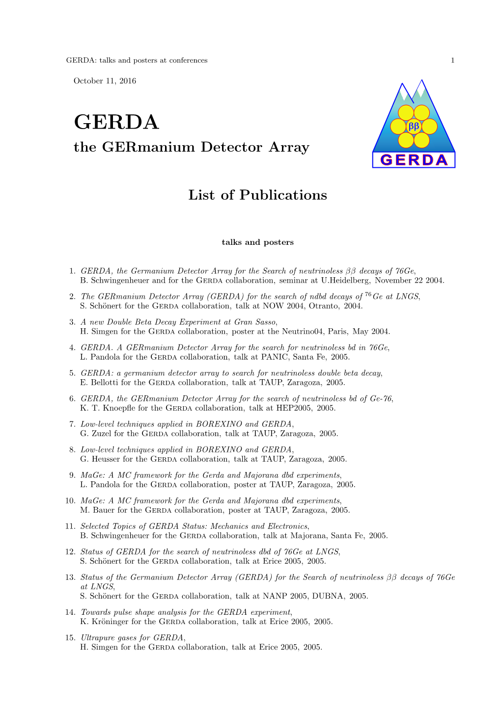 The Germanium Detector Array List of Publications