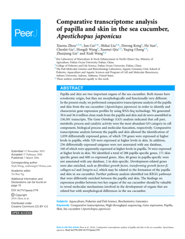 Comparative Transcriptome Analysis of Papilla and Skin in the Sea Cucumber, Apostichopus Japonicus