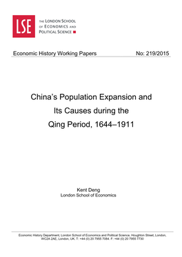 China's Population Expansion and Its Causes During the Qing Period, 1644–1911