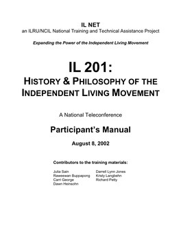 History & Philosophy of the Independent Living Movement