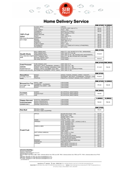 Home Delivery Price List