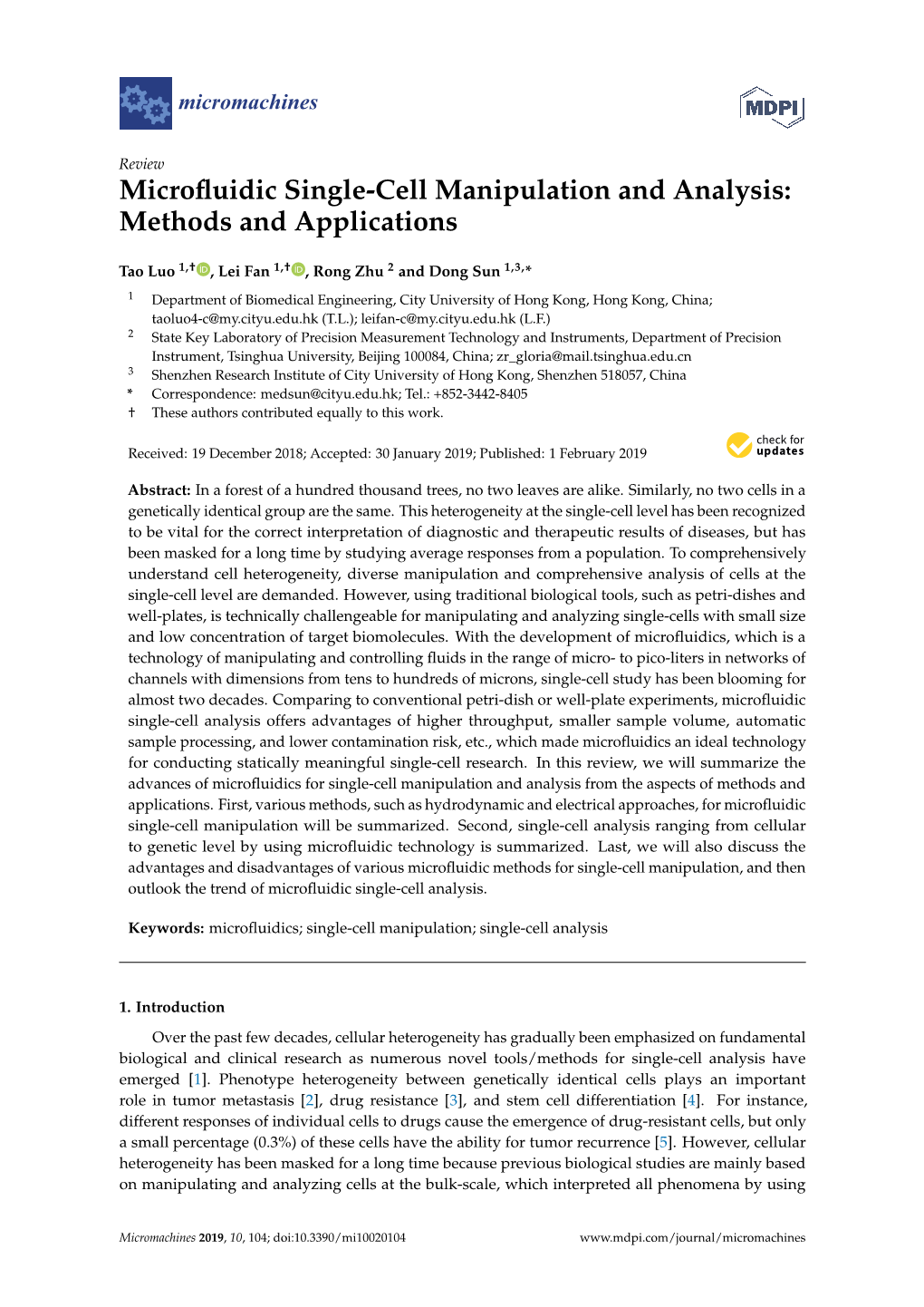 Microfluidic Single-Cell Manipulation and Analysis