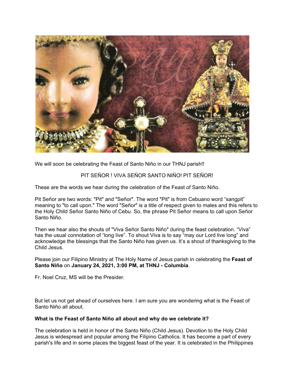 We Will Soon Be Celebrating the Feast of Santo Niño in Our THNJ Parish!!