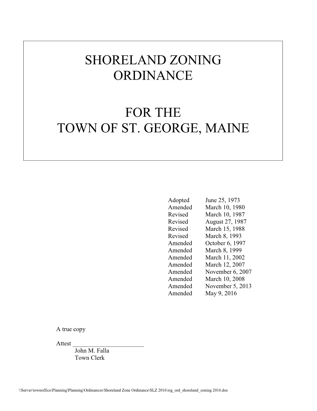 Shoreland Zoning Ordinance for the Town of St. George, Maine