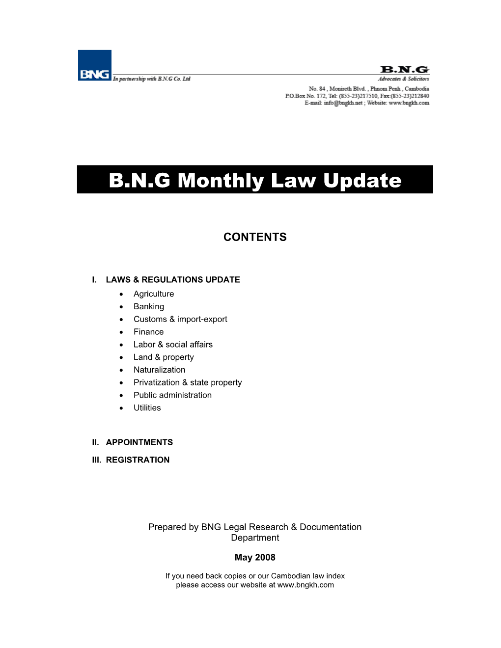 B.N.G Monthly Law Update