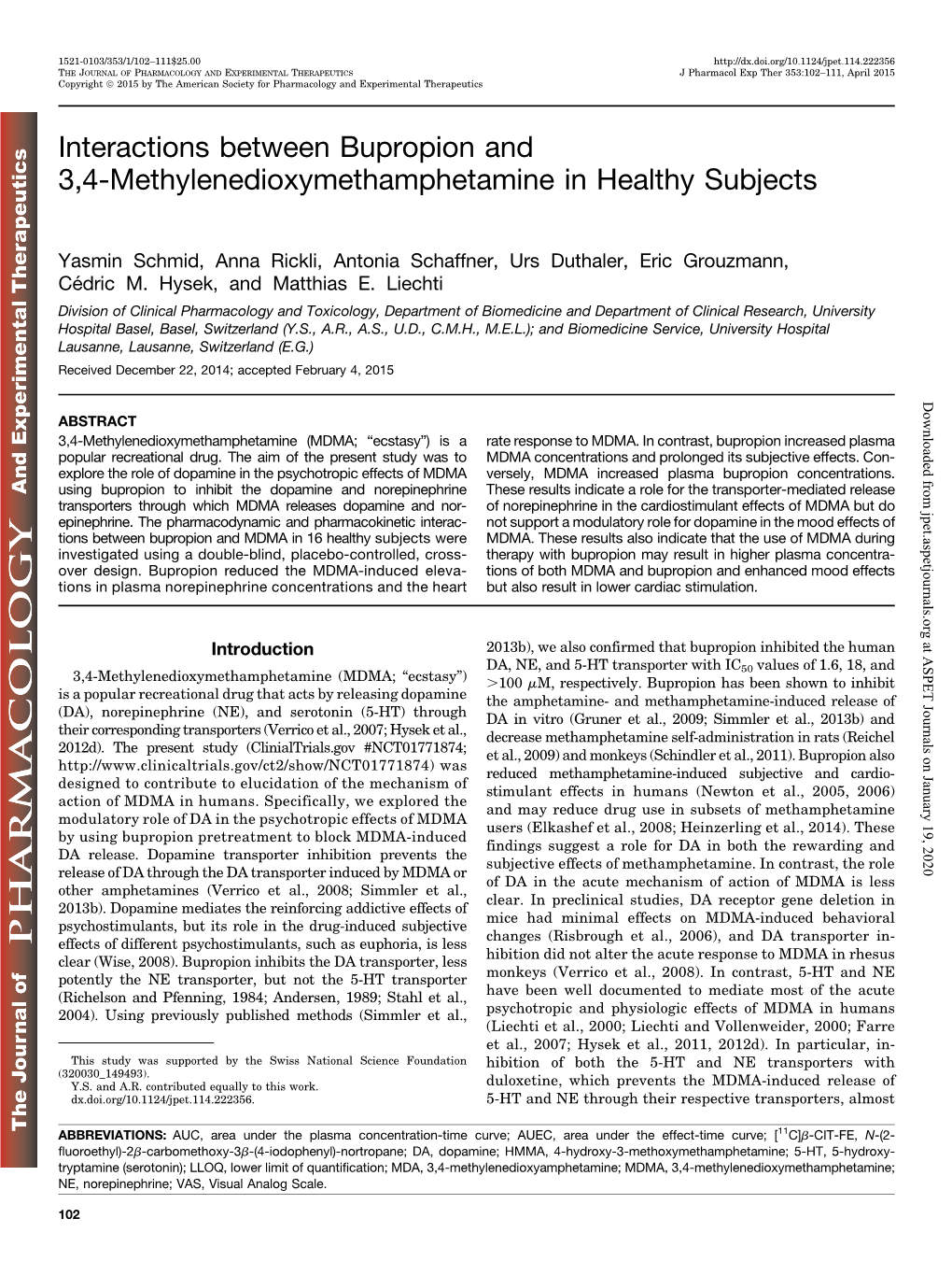 Interactions Between Bupropion and 3,4-Methylenedioxymethamphetamine in Healthy Subjects