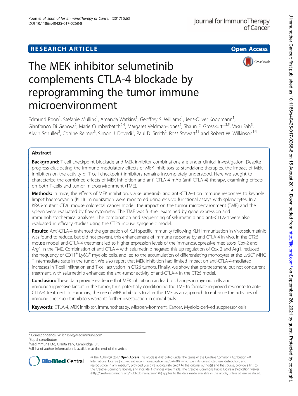 The MEK Inhibitor Selumetinib Complements CTLA-4 Blockade By