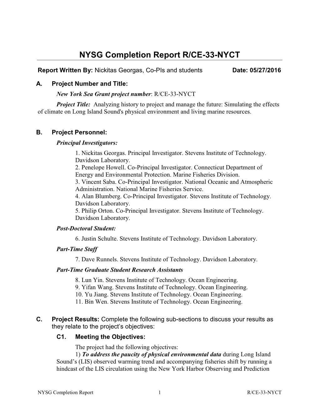 NYSG Completion Report R/CE-33-NYCT