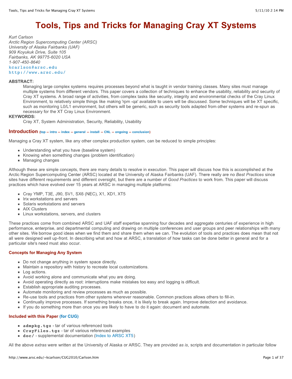 Tools, Tips and Tricks for Managing Cray XT Systems 5/11/10 2:14 PM