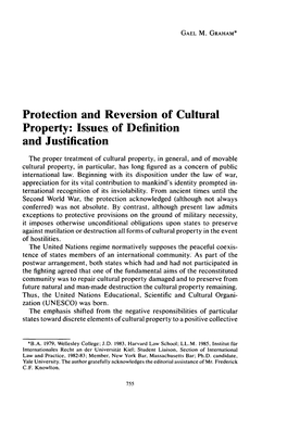 Protection and Reversion of Cultural Property: Issues of Definition and Justification
