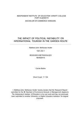 The Impact of Political Instability on International Tourism in the Garden Route