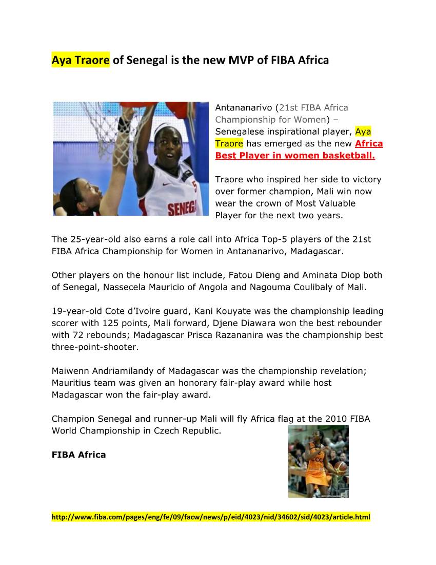 Aya Traore of Senegal Is the New MVP of FIBA Africa