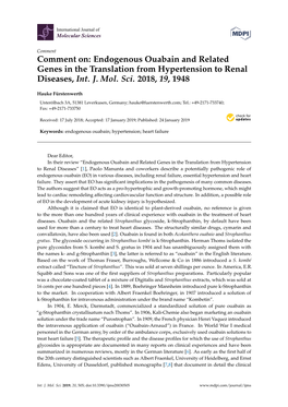 Comment On: Endogenous Ouabain and Related Genes in the Translation from Hypertension to Renal Diseases, Int. J. Mol. Sci. 2018, 19, 1948