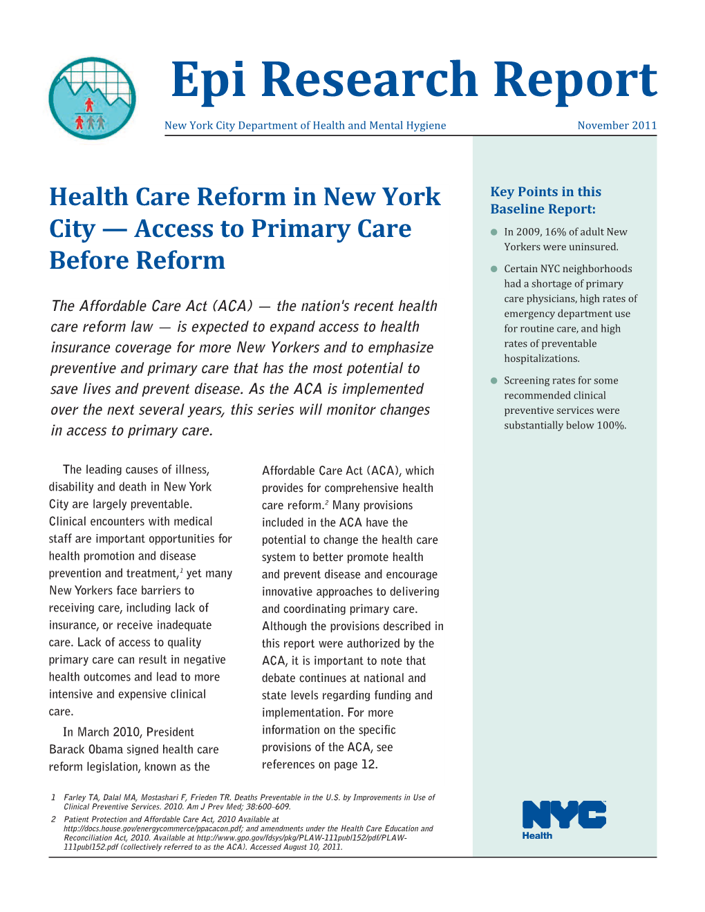 Health Care Reform in New York City—Access to Primary