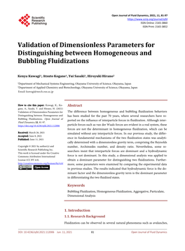 Validation of Dimensionless Parameters for Distinguishing Between Homogeneous and Bubbling Fluidizations