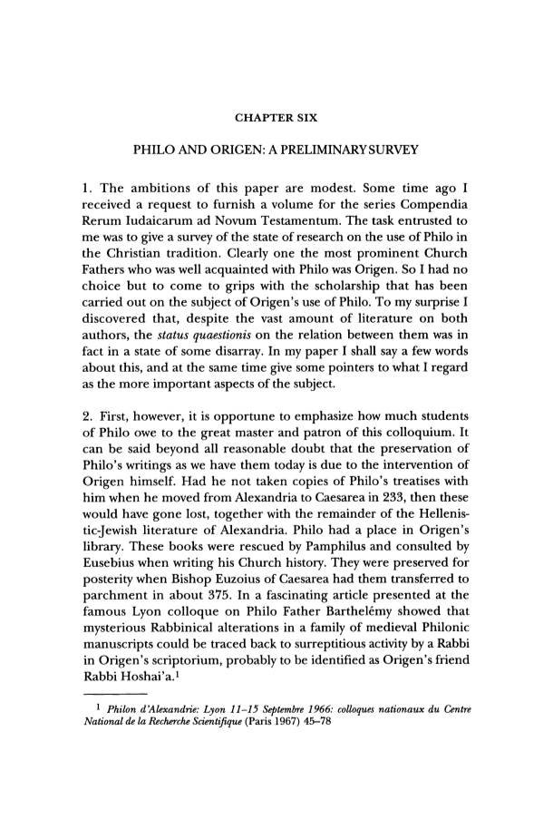 Philo and Origen: a Preliminary Survey
