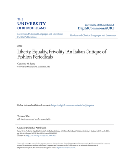 Liberty, Equality, Frivolity! an Italian Critique of Fashion Periodicals Catherine M