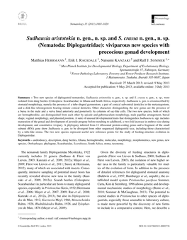 Nematoda: Diplogastridae): Viviparous New Species with Precocious Gonad Development ∗ Matthias HERRMANN 1,Erikj.RAGSDALE 1,Natsumikanzaki 2 and Ralf J