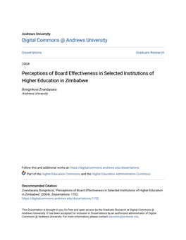 Perceptions of Board Effectiveness in Selected Institutions of Higher Education in Zimbabwe