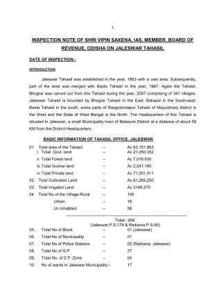 Inspection Note on JALESWAR TAHASIL