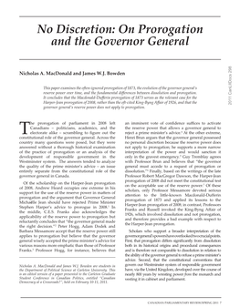 On Prorogation and the Governor General