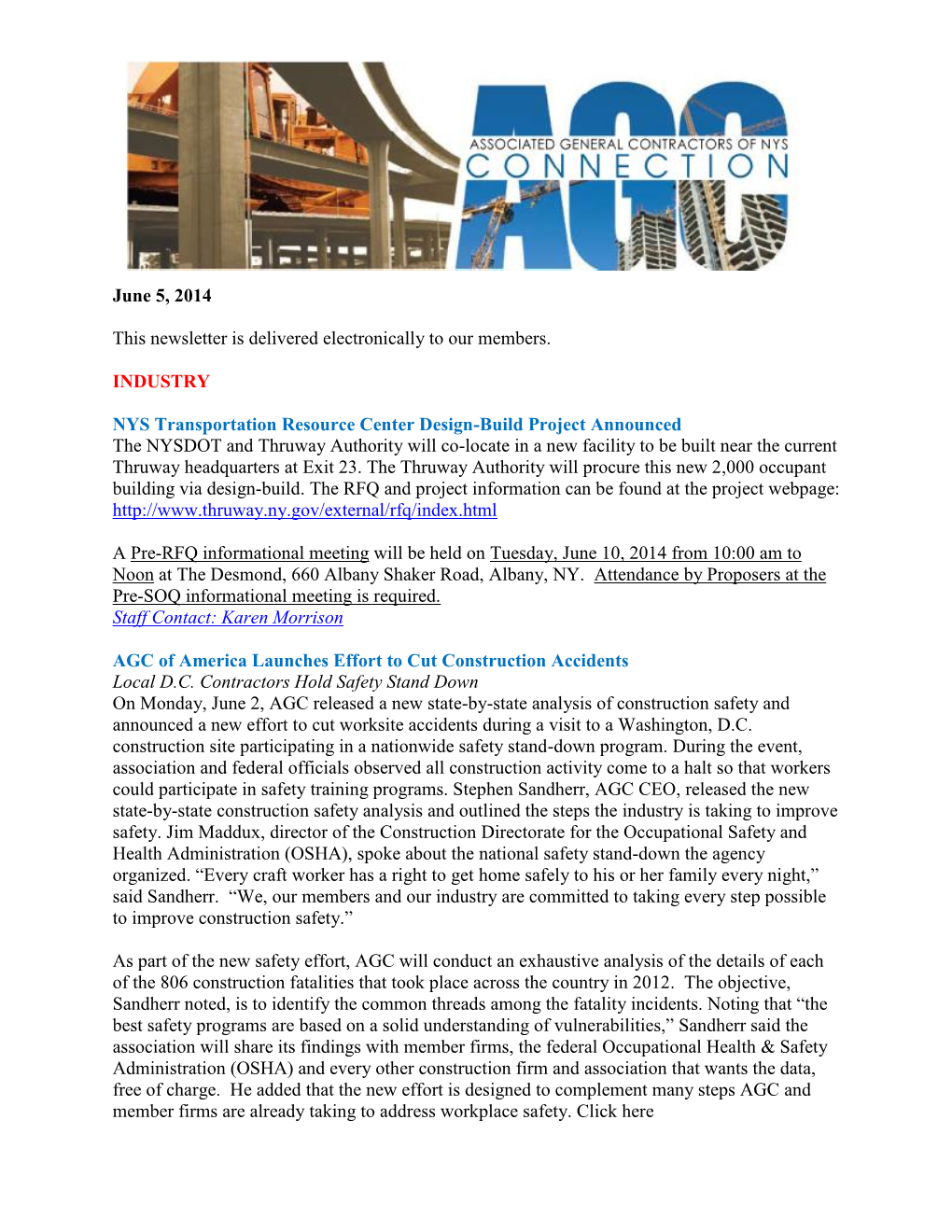 June 5, 2014 This Newsletter Is Delivered Electronically to Our