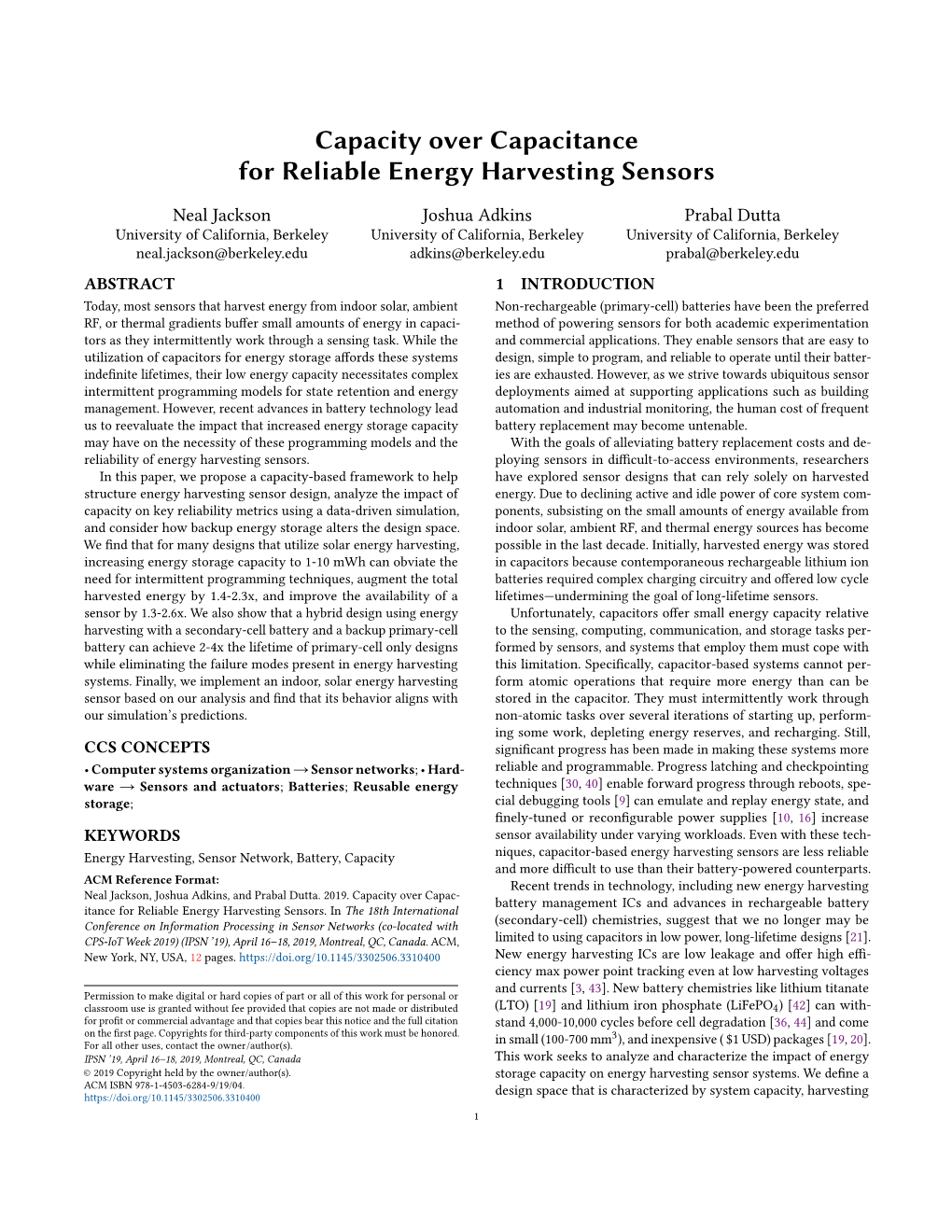 Capacity Over Capacitancefor Reliable Energy Harvesting Sensors
