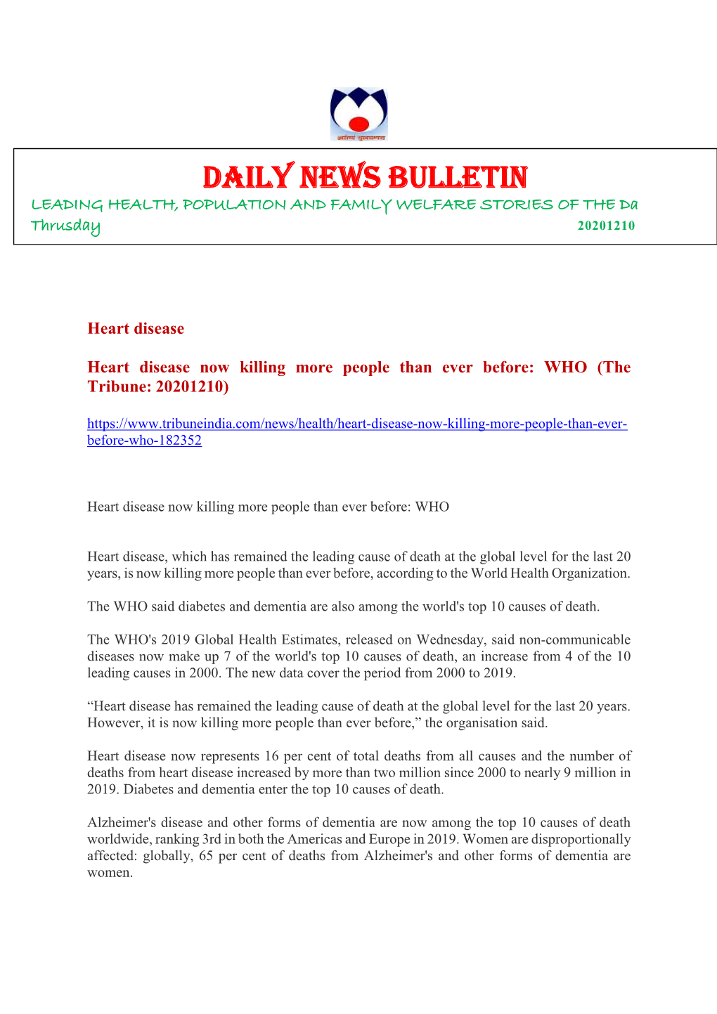 Daily Health News Bulletin