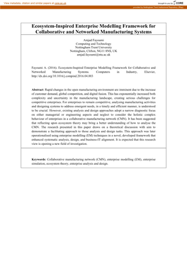 Ecosystem-Inspired Enterprise Modelling Framework for Collaborative and Networked Manufacturing Systems