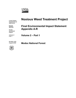 Noxious Weed Treatment Project Department of Agriculture