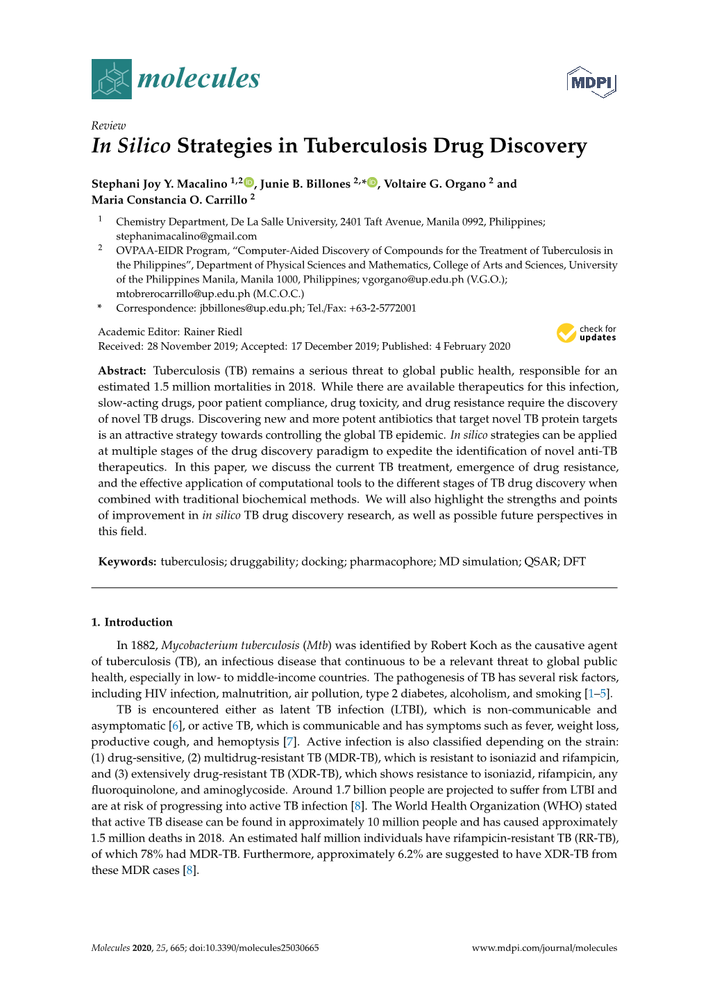 In Silico Strategies in Tuberculosis Drug Discovery