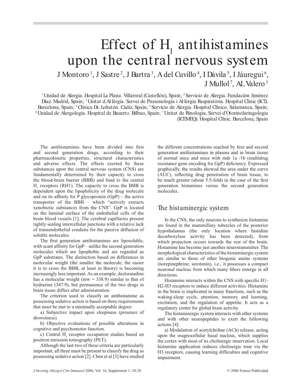Effect of H Antihistamines Upon the Central Nervous System