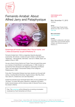 Fernando Arrabal: About Alfred Jarry and Pataphysique
