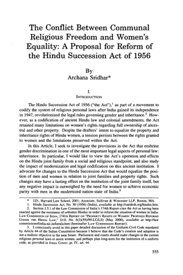 A Proposal for Reform of the Hindu Succession Act of 1956