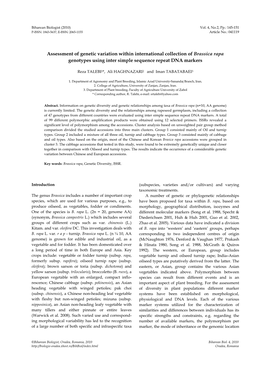 Assessment of Genetic Variation Within International Collection of Brassica Rapa Genotypes Using Inter Simple Sequence Repeat DNA Markers