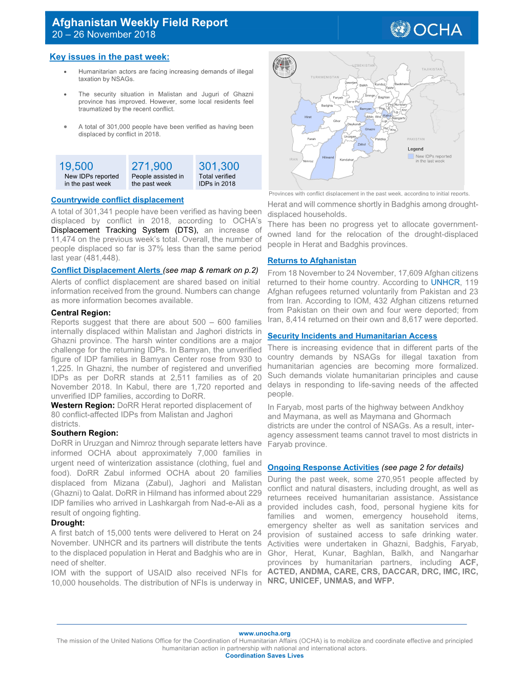 Afghanistan Weekly Field Report 19,500 271,900 301,300