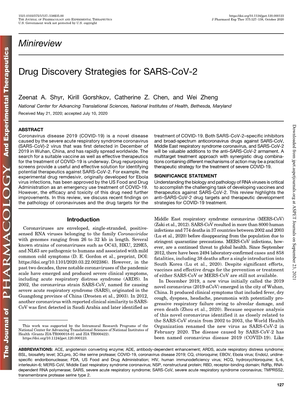 Minireview Drug Discovery Strategies for SARS-Cov-2