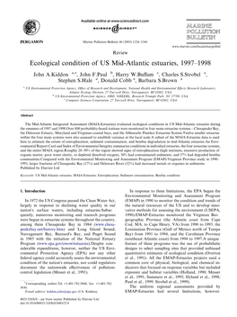 Ecological Condition of US Mid-Atlantic Estuaries, 1997–1998