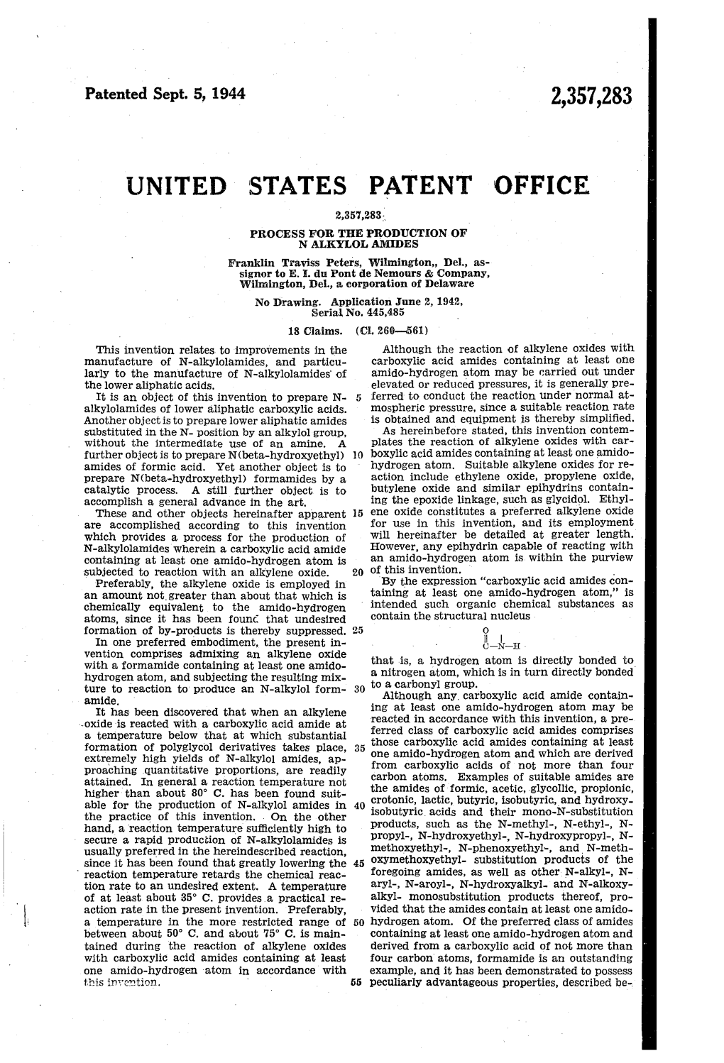 United States Patent Office 2,357,283