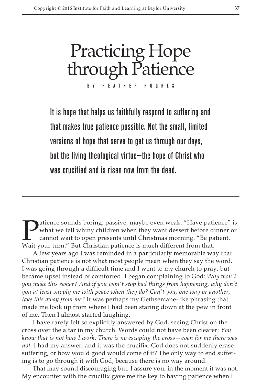 Practicing Hope Through Patience by HEATHER HUGHES