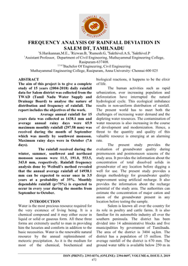 Frequency Analysis of Rainfall Deviation in Salem Dt, Tamilnadu