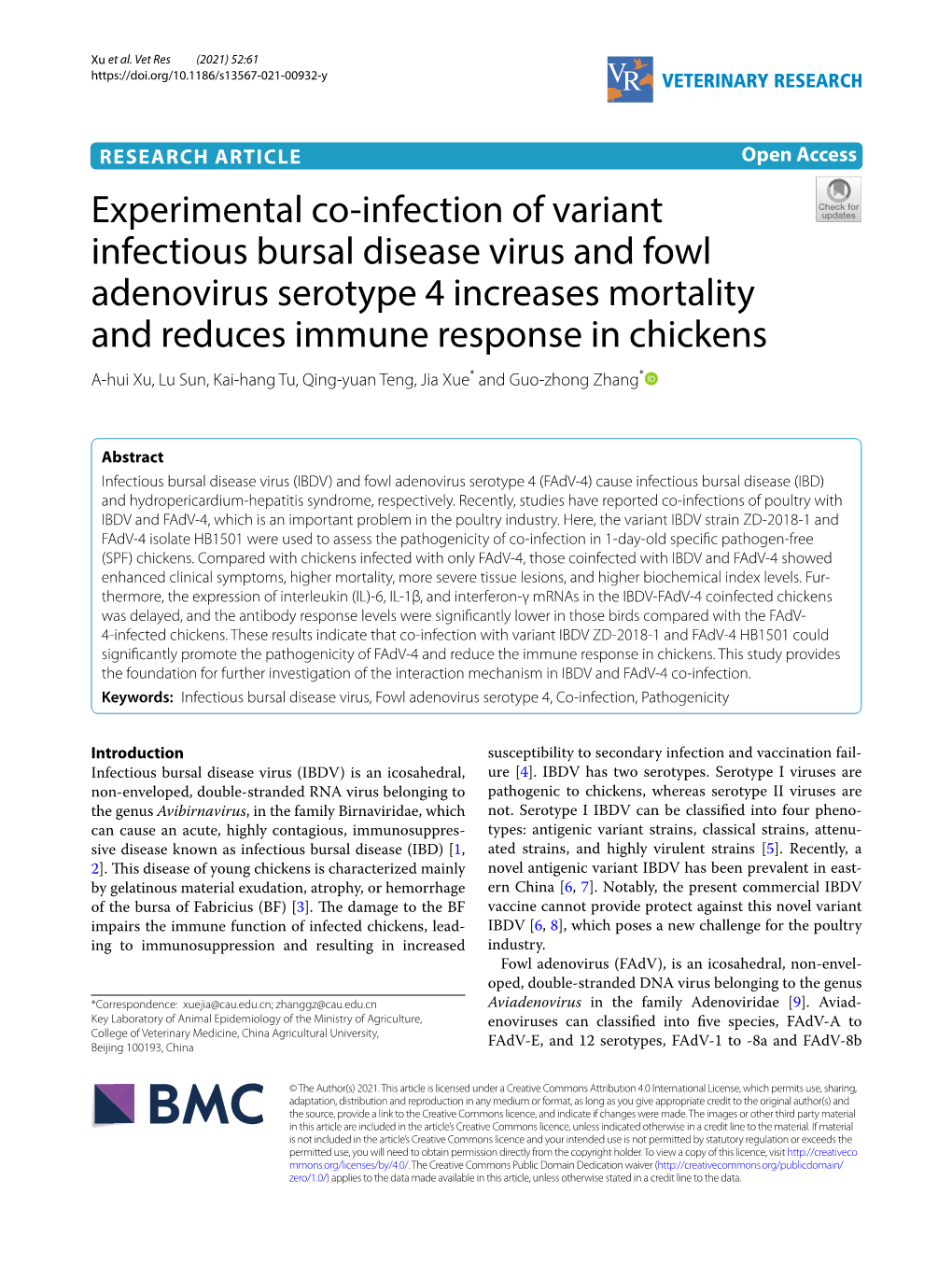 Experimental Co-Infection of Variant Infectious Bursal Disease Virus And