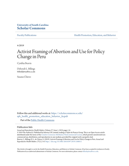 Activist Framing of Abortion and Use for Policy Change in Peru Cynthia Beavin