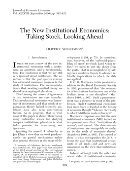 The New Institutional Economics