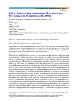 Call for Chapters: Representations of African American Professionals on TV Series Since the 1990S