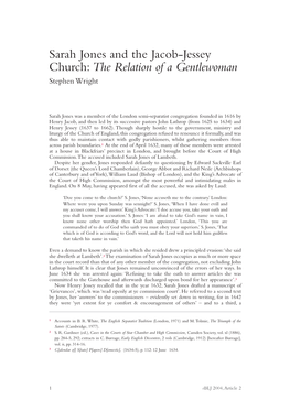 Sarah Jones and the Jacob-Jessey Church: the Relation of a Gentlewoman Stephen Wright