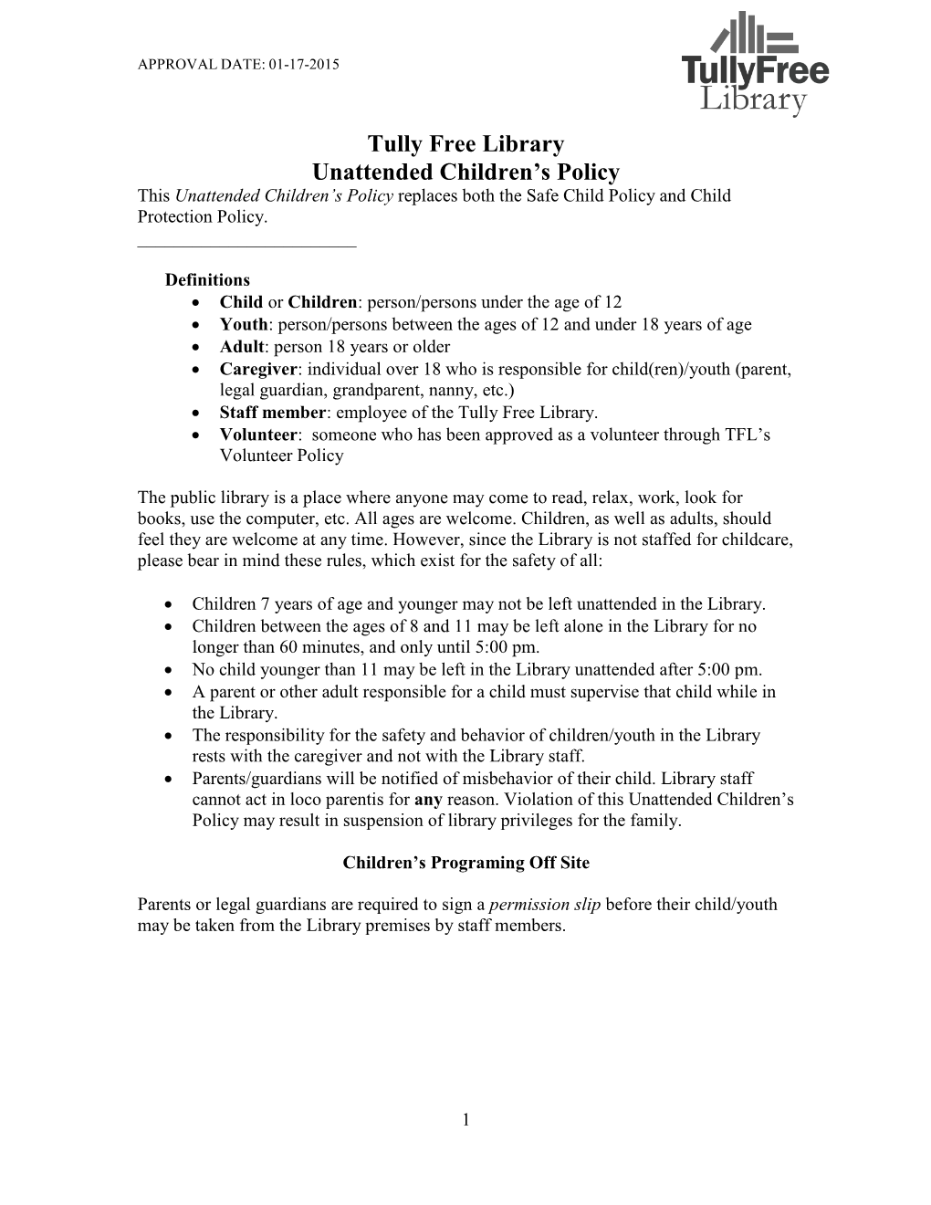 Unattended Children Policy