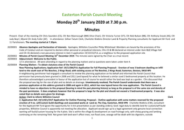 Easterton Parish Council Meeting Monday 20 January 2020 at 7.30
